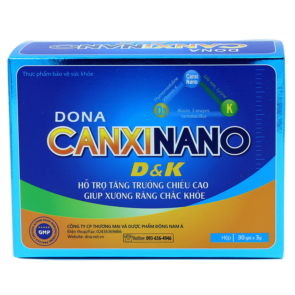 Dona Canxinano D&K Cốm Dinh Hỗ Trợ Tăng Trưởng Chiều Cao Bổ Sung Vitamin D3, K2 Giúp Xương Răng Chắc Khỏe (Hộp 30 Gói X 3G)