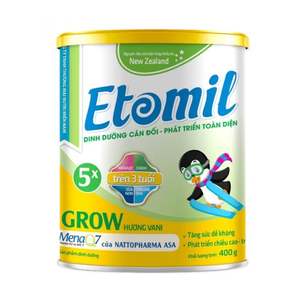 Sữa Etomil 5X Grow Giúp Bé Tăng Cường Phát Triển Chiều Cao Với MenaQ7 (hương vani)